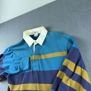 Vintage Rugby Shirt Men's M Blue Colorblock Striped Retro Y2K Penguin Sport